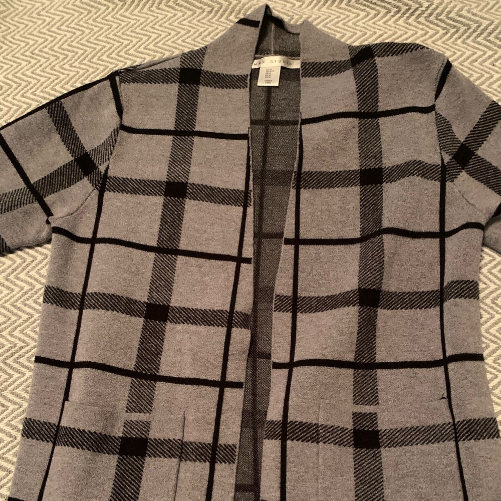 Gray and black plaid sweater coat